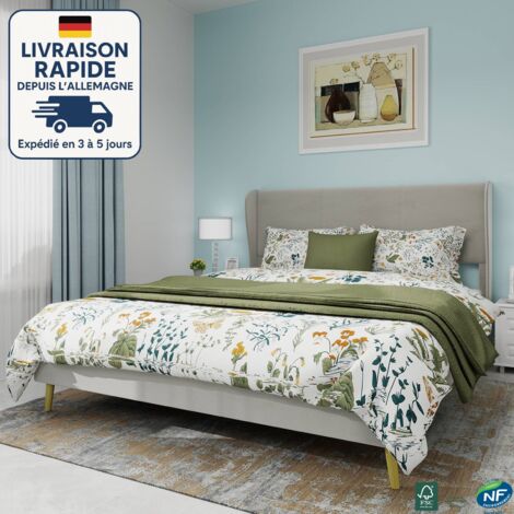 Letto imbottito in tessuto per adulti 140x200 - Struttura letto matrimoniale con splendida testiera drappeggiata verticalmente rivestita in velluto olandese, letto a piattaforma con doghe, moderno - L