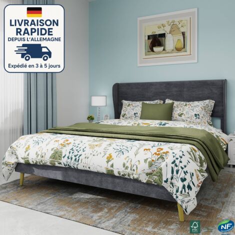 Letto imbottito in tessuto per adulti 160x200 - Struttura letto matrimoniale con splendida testiera drappeggiata verticalmente rivestita in velluto olandese, letto a piattaforma con doghe, moderno - L