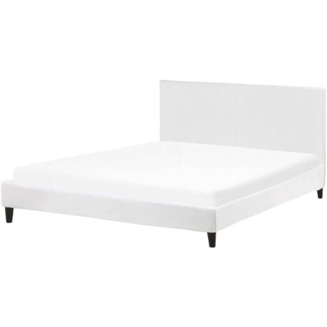 Letto Imbottito in Velluto Bianco con Rete a Doghe 180 x 200 cm Fitou