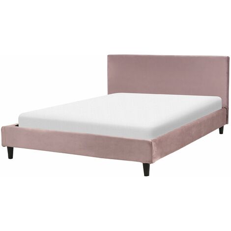 Letto Imbottito in Velluto Rosa con Rete a Doghe 140 x 200 cm Fitou