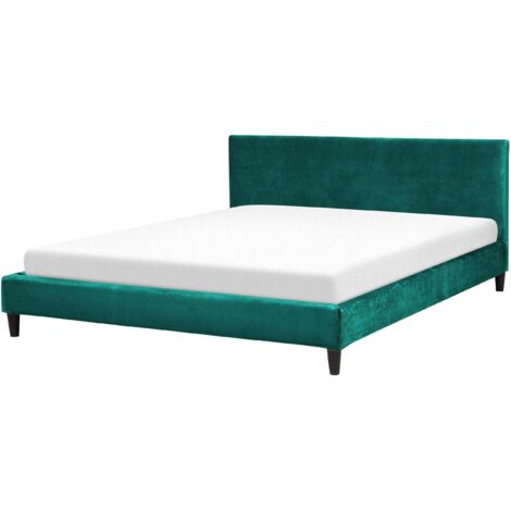 Letto Imbottito in Velluto Verde Scuro con Rete a Doghe 180 x 200 cm Fitou