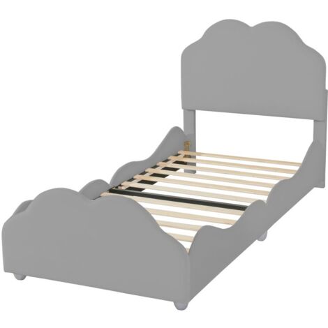 Letto imbottito per bambini 90 x 200 cm, con testiera e pediera a forma di nuvola - Grigio