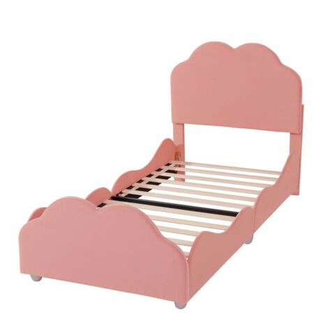 Letto imbottito per bambini 90 x 200 cm, con testiera e pediera a forma di nuvola - Rosa