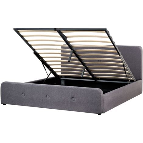 BELIANI Letto Imbottito Tessuto Grigio Scuro con Box Contenitore 180 x 200 cm Rennes