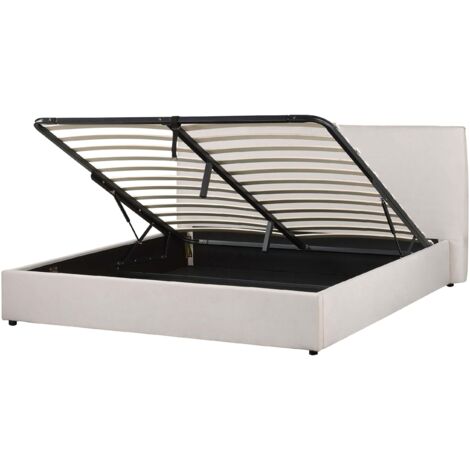 Letto imbottito tradizionale moderno con contenitore EU King Size 180 x 200 cm morbido velluto bianco crema Lavaur