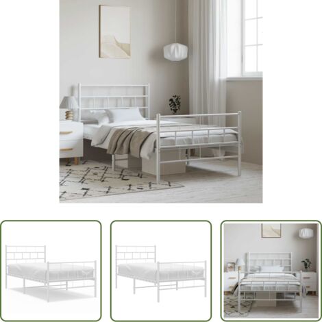 Letto in acciaio -  Giroletto con Testiera e Pediera Metallo Bianco 100x190 cm