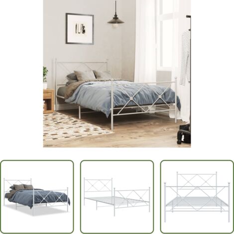 Letto in acciaio -  Giroletto con Testiera e Pediera Metallo Bianco 100x190 cm