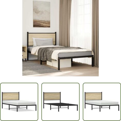 Letto in acciaio -  Giroletto senza Materaso in Metallo Rovere Sonoma 100x190 cm