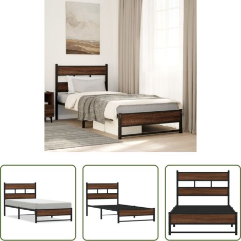 Letto in acciaio -  Giroletto senza Materasso in Metallo Rovere Marrone 75x190 cm