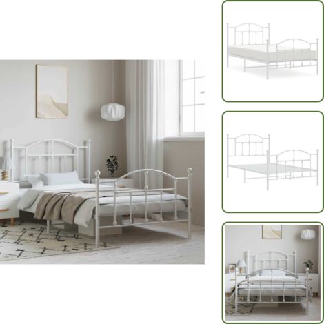 Letto in acciaio - vidaXL Giroletto con Testiera e Pediera Metallo Bianco 100x190 cm - Letto con doghe