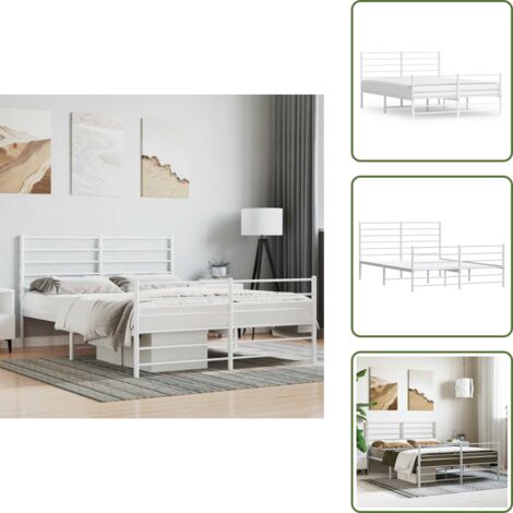 Letto in acciaio - vidaXL Giroletto con Testiera e Pediera Metallo Bianco 140x190 cm - Letto con doghe