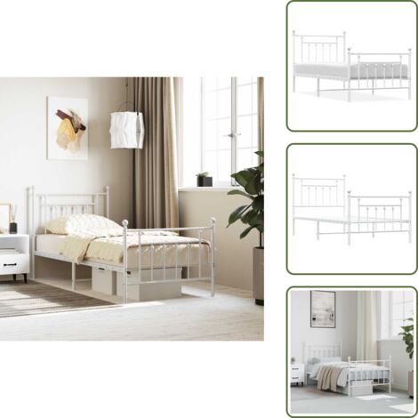 Letto in acciaio - vidaXL Giroletto con Testiera e Pediera Metallo Bianco 90x190 cm - Letto con doghe