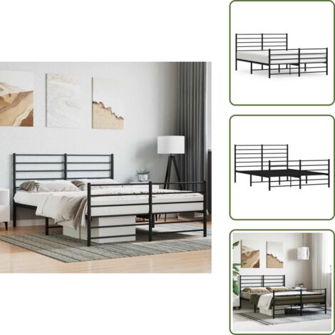 Letto in acciaio - vidaXL Giroletto con Testiera e Pediera Metallo Nero 140x190 cm - Letto con doghe in metallo