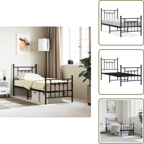 Letto in acciaio - vidaXL Giroletto con Testiera e Pediera Metallo Nero 75x190 cm - Letto con doghe in metallo