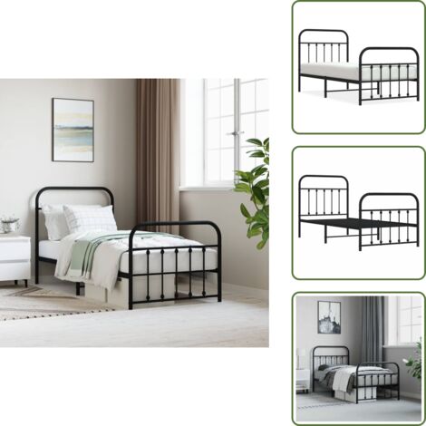 Letto in acciaio - vidaXL Giroletto con Testiera e Pediera Metallo Nero 90x190 cm - Letto con doghe