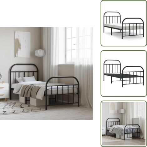 Letto in acciaio - vidaXL Giroletto con Testiera e Pediera Metallo Nero 90x190 cm - Letto con doghe