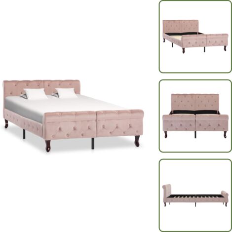 Letto in Compensato - vidaXL Giroletto Rosa in Velluto 120x200 cm - Letto in Acciaio
