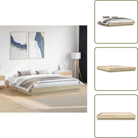 Letto in compensato - vidaXL Giroletto Rovere Sonoma 180x200 cm in Legno Multistrato - Letto con telaio in legno