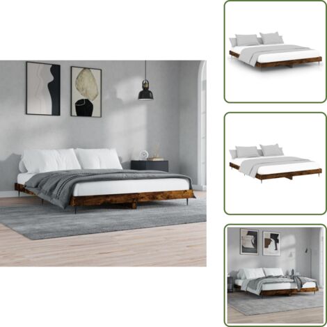 Letto in compensato - vidaXL Giroletto senza Materasso Rovere Fumo 120x200 cm in Truciolato - Letto con gambe in metallo