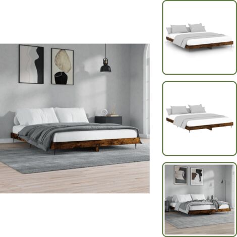 Letto in compensato - vidaXL Giroletto senza Materasso Rovere Fumo 200x200 cm in Truciolato - Letto con gambe in metallo