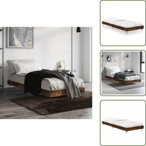 Letto in compensato - vidaXL Giroletto senza Materasso Rovere Fumo 75x190 cm in Truciolato - Letto con gambe in metallo