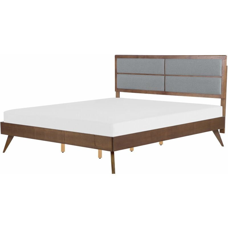 Letto Legno Scuro Rete a Doghe Testiera Imbottita Grigia 180 x 200 cm Poissy