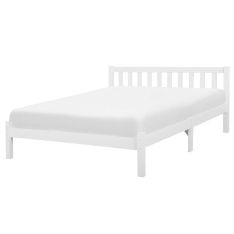 Letto in Legno Bianco con Rete a Doghe Testiera Alta 160 x 200 cm Florac