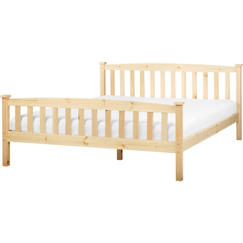 Letto in Legno Chiaro con Rete a Doghe Design