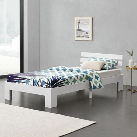 Letto 1 Piazza e Mezza in Legno di Pino con Materasso Ipoallergenico 120 x  200 cm