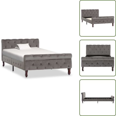 Letto in legno di pino - vidaXL Giroletto Grigio in Velluto 100x200 cm - Letto imbottito