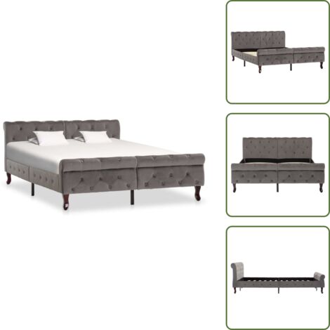 Letto in legno di pino - vidaXL Giroletto Grigio in Velluto 140x200 cm - Letto imbottito