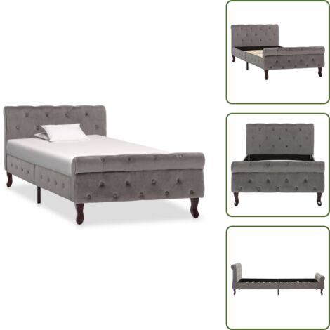 Letto in legno di pino - vidaXL Giroletto Grigio in Velluto 90x200 cm - Letto imbottito