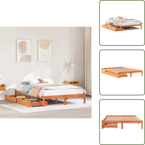 Letto in legno di pino - vidaXL Letto senza Materasso Marrone Cera 120x190 cm in Legno di Pino - Letto con ruote