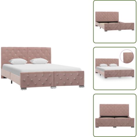 Letto in Legno e Acciaio - vidaXL Giroletto Rosa in Velluto 140x200 cm - Letto con Piedini in Metallo