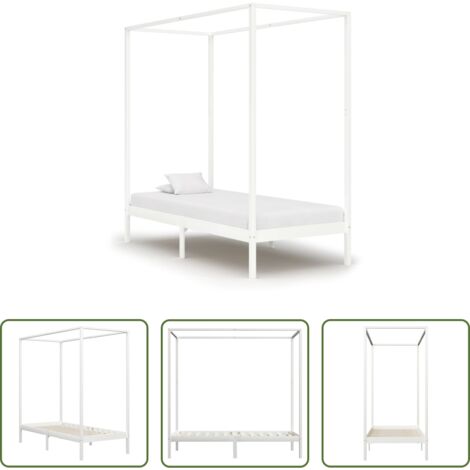 Letto in legno -  Giroletto Baldacchino senza Materasso 100x200 cm Legno Bianco