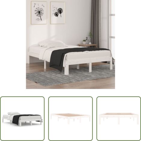 Letto in legno -  Giroletto Bianco in Legno Massello 120x190 cm Small Double