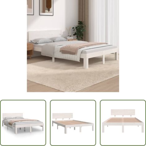 Letto in legno -  Giroletto Bianco in Legno Massello 120x190 cm Small Double