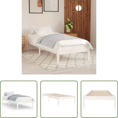 Letto in legno -  Giroletto Bianco in Legno Massello 75x190 cm Small Single