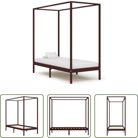 Letto in legno -  Giroletto con Baldacchino senza Materasso Marrone Pino 90x200cm