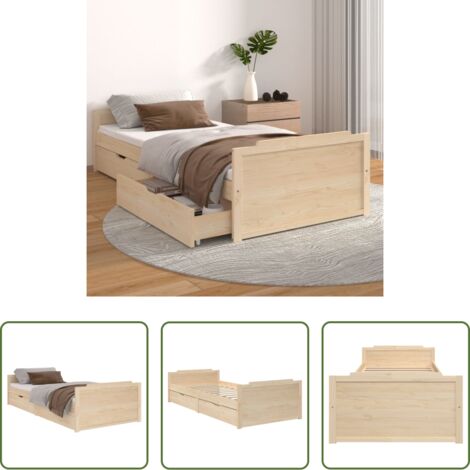 Letto in legno -  Giroletto con Cassetti in Legno Massello di Pino 90x200 cm