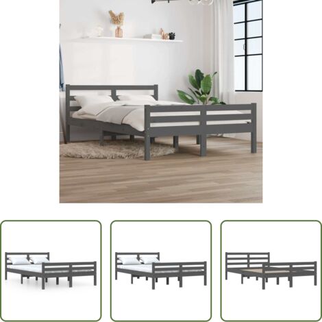 Letto in legno -  Giroletto Grigio in Legno Massello 140x190 cm