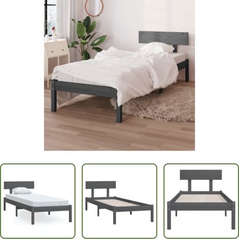 Letto in legno -  Giroletto Grigio in Legno Massello di Pino 90x190 cm Single
