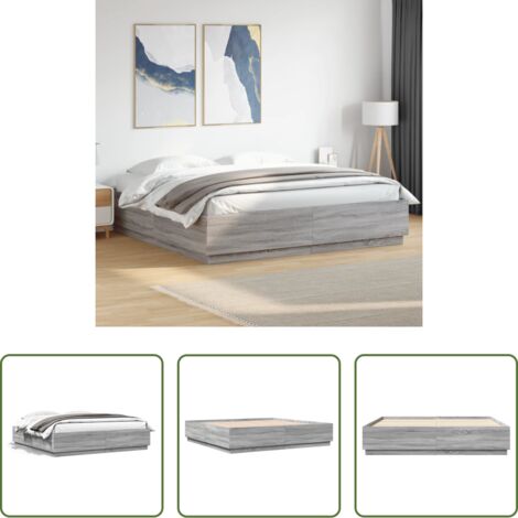 Letto in legno -  Giroletto Grigio Sonoma 180x200 cm in Legno Multistrato