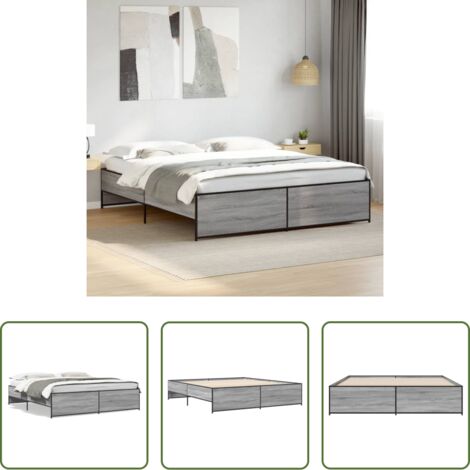 Letto in legno -  Giroletto Grigio Sonoma 180x200 cm in Legno Multistrato Metallo