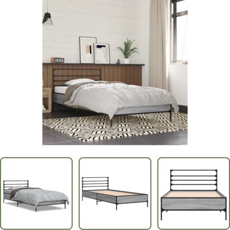 Letto in legno -  Giroletto Grigio Sonoma 90x200 cm Legno Multistrato e Metallo