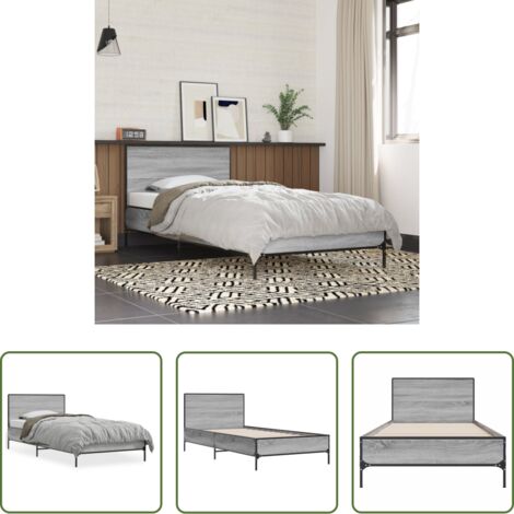 Letto in legno -  Giroletto Grigio Sonoma 90x200 cm Legno Multistrato e Metallo