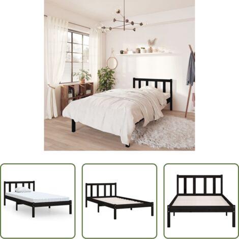 Letto in legno -  Giroletto in Legno Massello Nero 75x190 cm Small Single