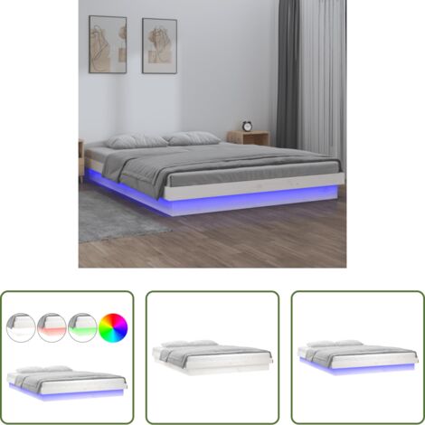 Letto in legno -  Giroletto LED Bianco 140x190 cm in Legno Massello