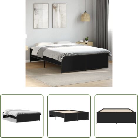 Letto in legno -  Giroletto Nero 120x190 cm in Legno Multistrato e Metallo