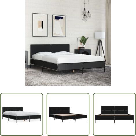Letto in legno -  Giroletto Nero 120x190 cm in Legno Multistrato e Metallo